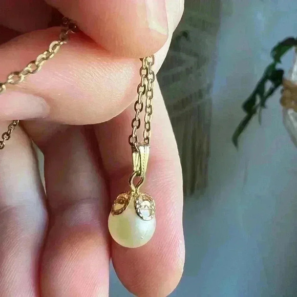 Costume Jewelry Pearl Necklace Gold drop dangle bridal luster boho luxury 16“ - Picture 3 of 9